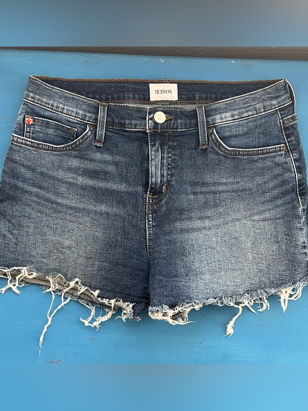 EUC Hudson Gracie Jeans Distressed Frayed Hem Cropped Denim Cutoffs